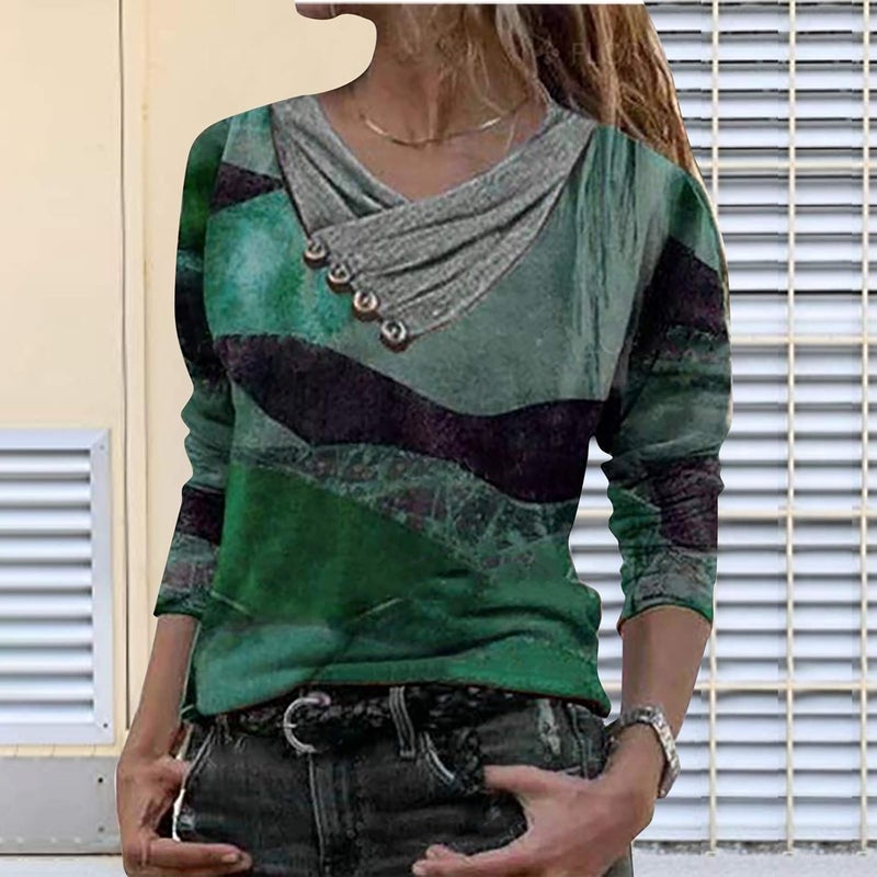 woobles Womens Sweatshirts for Ladies Tie Dye Printed Embroidery Collar Tunic Gradient Blouses Long Sleeve Pullovers - Image 2